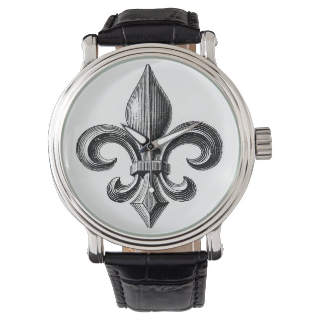 Montre Montre-poignet design Fleur de Lis B&W (devant)