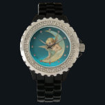 MONTRE MOON ANGEL<br><div class="desc">Cheveux blonde mignon,  Ange romantique aux yeux bleus accroché sur la Lune avec un gemme bleu saphir brillant en 3D.</div>