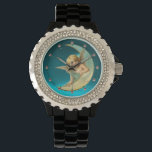 MONTRE MOON ANGEL<br><div class="desc">Cheveux blonde mignon, Ange romantique aux yeux bleus accroché sur la Lune avec un gemme bleu saphir brillant en 3D.</div>