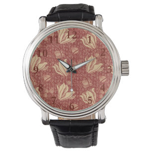 Montre Morris Inspiré Lily Flower Botanique Rouge Textile