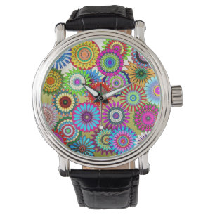 Montre Mosaic Pinwheel Vintage Cuir Strap Black Watch