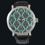 Montre Mosaïque de ventilateur Art déco vintage<br><div class="desc">Motif en forme de ventilateur d'inspiration art déco vintage, avec fleurs colorées sur le noir, vert menthe, arrière - plan faiblement géométrique. Inspiré par les années folles / Gatsby. Un design floral classique, joli et moderne pour tous ceux qui aiment les années 20 / une atmosphère antique. Les numéros de...</div>