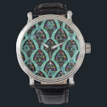 Montre Mosaïque de ventilateur Art déco vintage<br><div class="desc">Motif en forme de ventilateur d'inspiration art déco vintage, avec fleurs colorées sur le noir, vert menthe, arrière - plan faiblement géométrique. Inspiré par les années folles / Gatsby. Un design floral classique, joli et moderne pour tous ceux qui aiment les années 20 / une atmosphère antique. Les numéros de...</div>