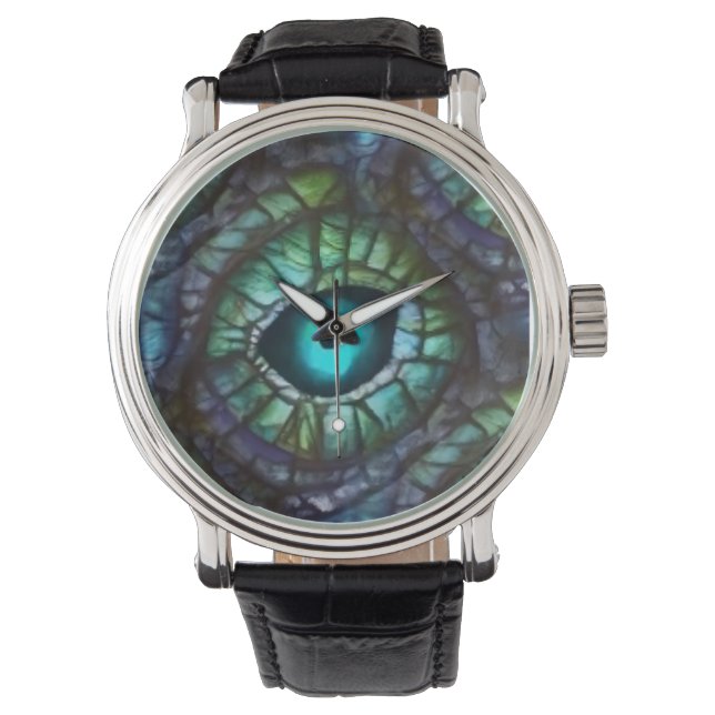 Montre Mosaïque d'oeil bleu vert abstrait (devant)