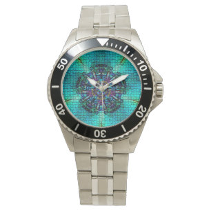 MONTRE MOSAÏQUE FRACTALE ABSTRAITE TURQUOISE