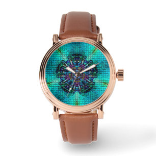 MONTRE MOSAÏQUE FRACTALE ABSTRAITE TURQUOISE