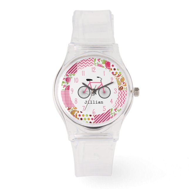 Montre Motif à bicyclette rose et à cliquet (Recto)