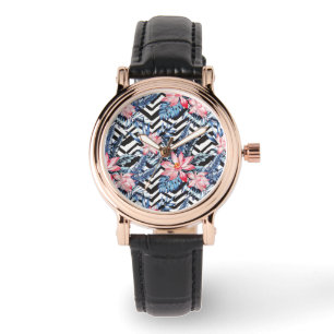 Montre Motif à fleurs de lotus tropicaux