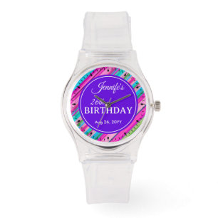 Montre Motif à rayures arc-en-ciel avec texte personnalis
