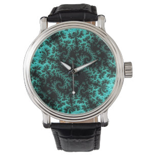 Montre Motif Abstrait noir vert fractal