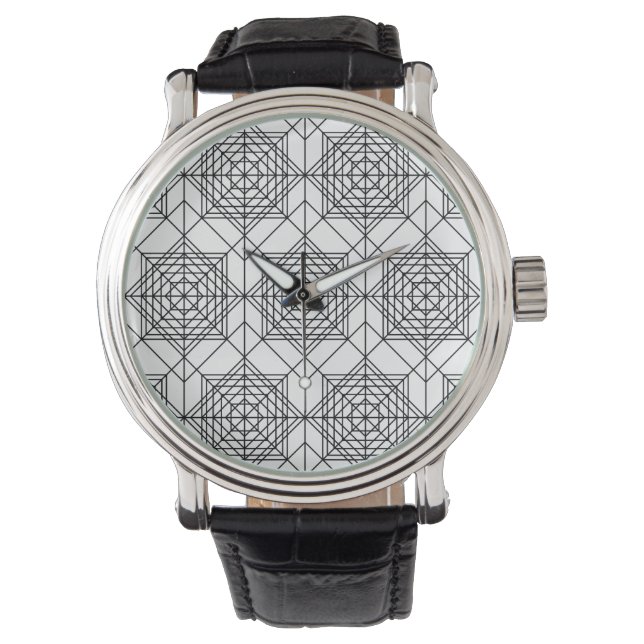 Montre Motif Abstrait vintage noir et blanc (devant)