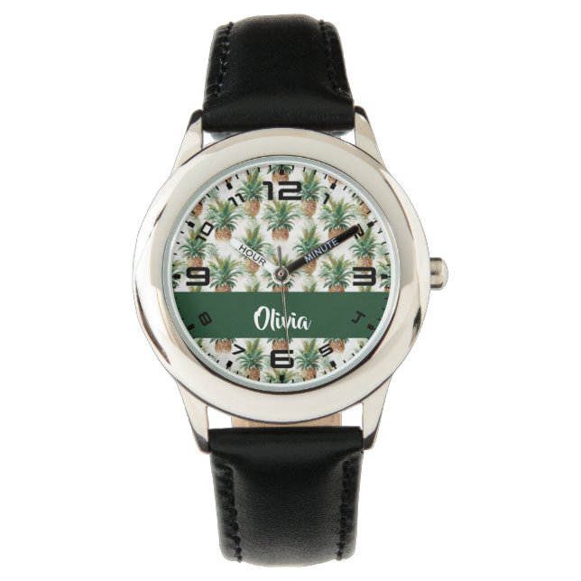 Montre Motif ananas sur blanc (devant)