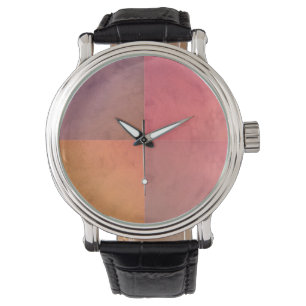 Montre Motif aquarelle pastel orange rose rouge