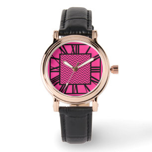 Montre Motif Art déco, rose fuchsia