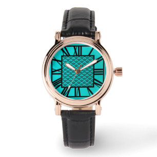 Montre Motif Art déco, turquoise / paon