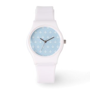 Montre Motif avec les ancres blanches sur le bleu