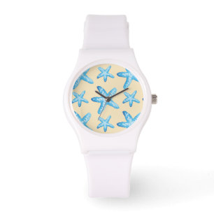 Montre Motif bleu d'étoiles de mer d'aquarelle