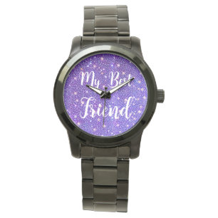 Montre Motif bleu-violet avec confettis et petites étoile