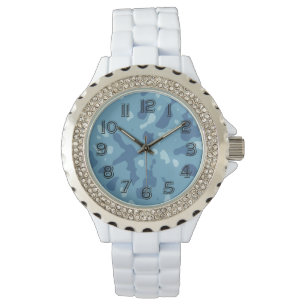 Montre Motif camouflage abstrait bleu pastel