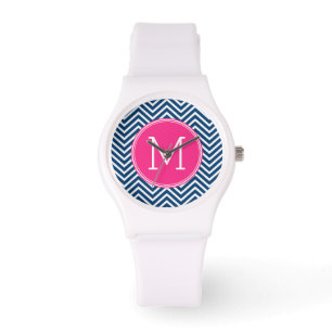 Montre Motif Chevron avec Monogram - Navy Magenta