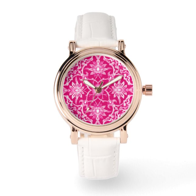 Montre Motif chinois Art nouveau - Fuschia rose (Recto)
