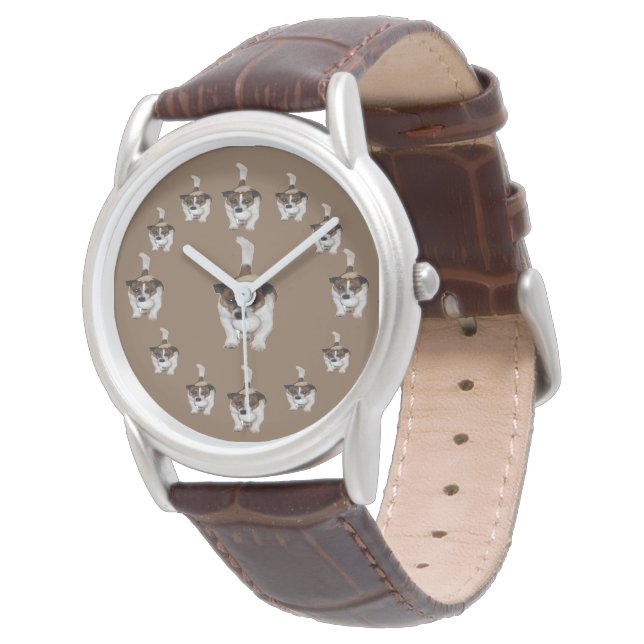 Montre Motif circulaire Fox Terrier, Mens Brown Watch (Incliné)