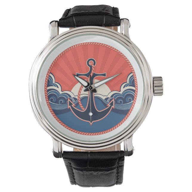 Montre Motif D'Ancre Et D'Ondes De Mer (devant)