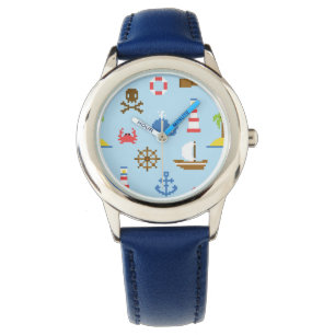 Montre Motif d'art de mer de pixel