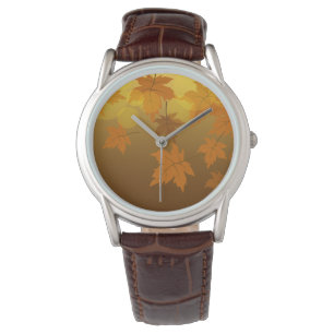 Montre Motif d'automne avec feuilles d'érable en chute et