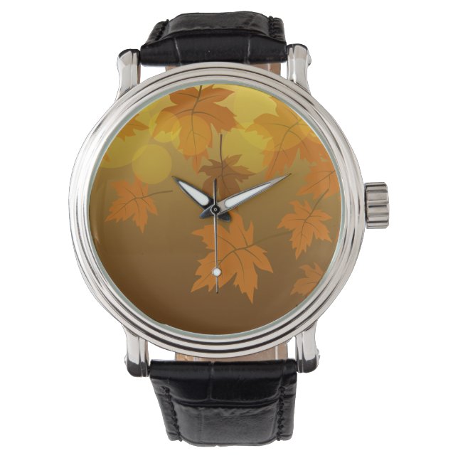 Montre Motif d'automne avec feuilles d'érable en chute et (devant)