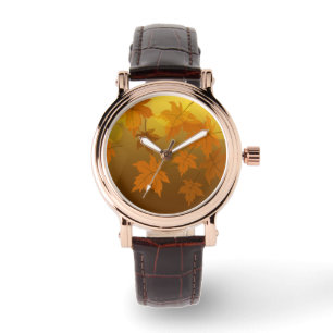Montre Motif d'automne avec feuilles d'érable en chute et