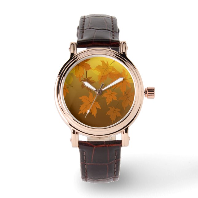 Montre Motif d'automne avec feuilles d'érable en chute et (Recto)