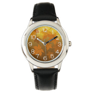 Montre Motif d'automne avec feuilles d'érable qui tombent