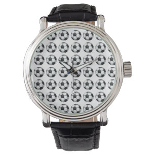 Montre Motif de balle de football noir et blanc