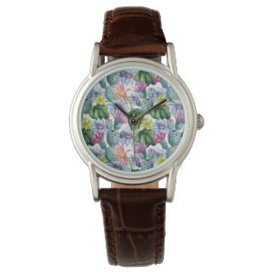 Montre Motif de cactus à aquarelle peinte à la main