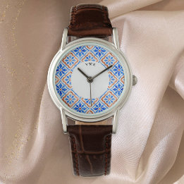 Montre Motif de carreaux méditerranéens Azulejo Monogramm