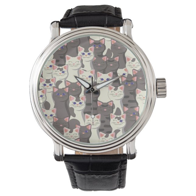 Montre Motif de chats blancs et gris (devant)