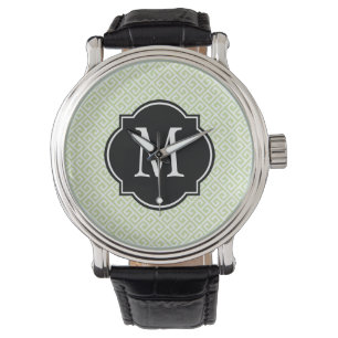 Montre Motif de clé grecque verte et blanche
