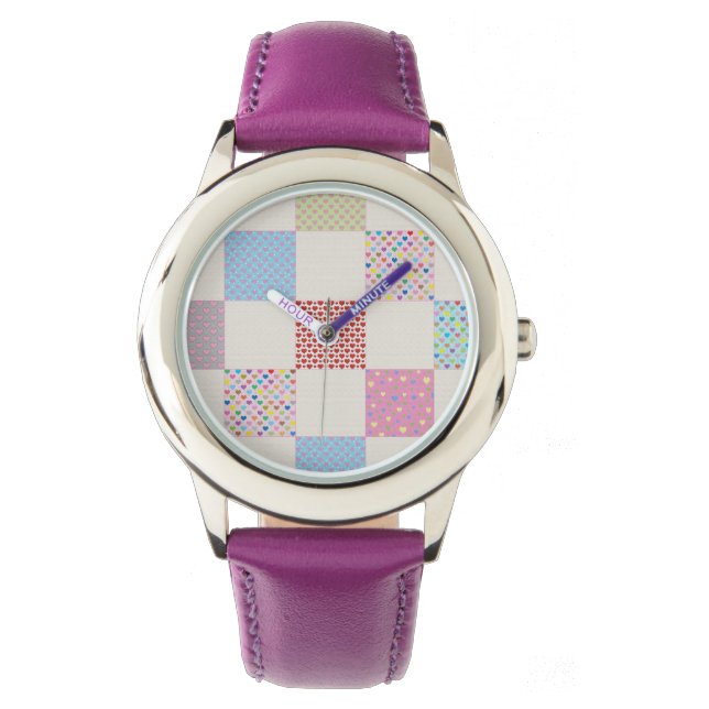 Montre Motif de courtepointe de coeurs colorés (devant)