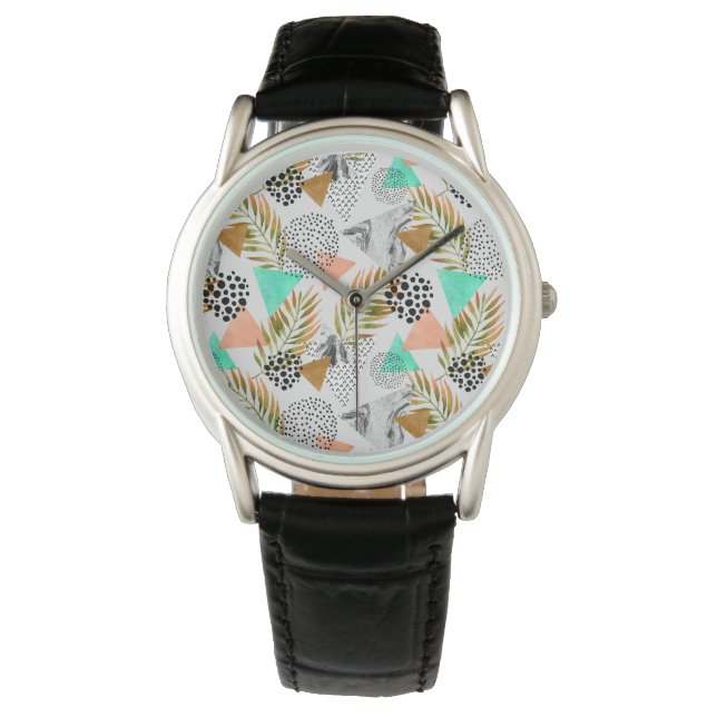 Montre Motif de feuille géométrique Tropical Abstrait (devant)