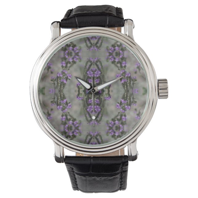 Montre Motif de fleur sauvage Héliotrope à sel pourpre (devant)