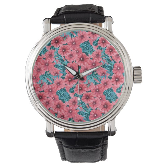 Montre Motif de fleurs de pétunia rouge (devant)