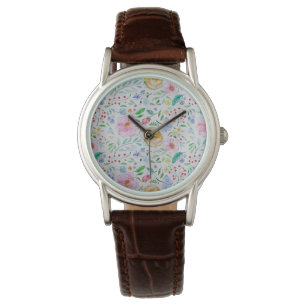 Montre Motif de fleurs et de bourgeons à l'aquarelle légè