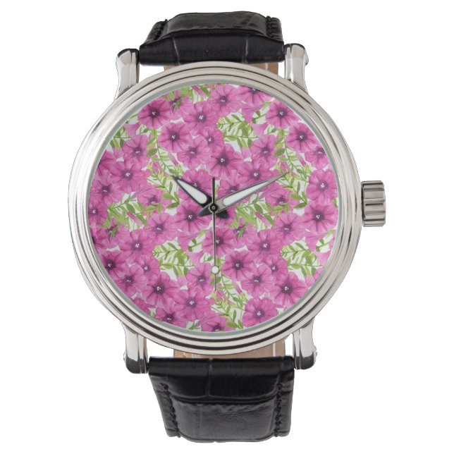 Montre Motif de fleurs pétunia rose (devant)