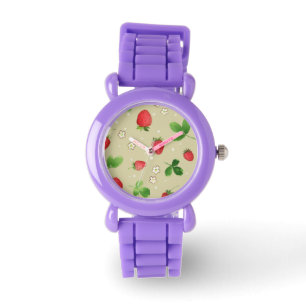 Montre Motif de fraises d'aquarelle