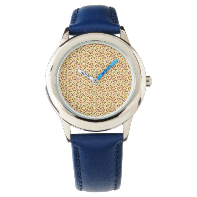 Montre Motif de la feuille de champignons inoxydable (devant)