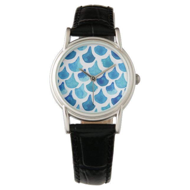 Montre Motif de l'échelle d'aquarelle bleue (devant)