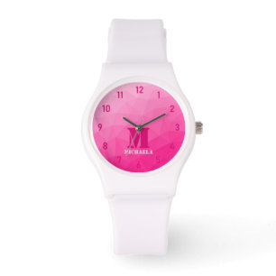 Montre Motif de maillage géométrique rose chaud Monogramm