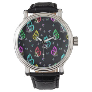 Montre Motif de papillon noir coloré