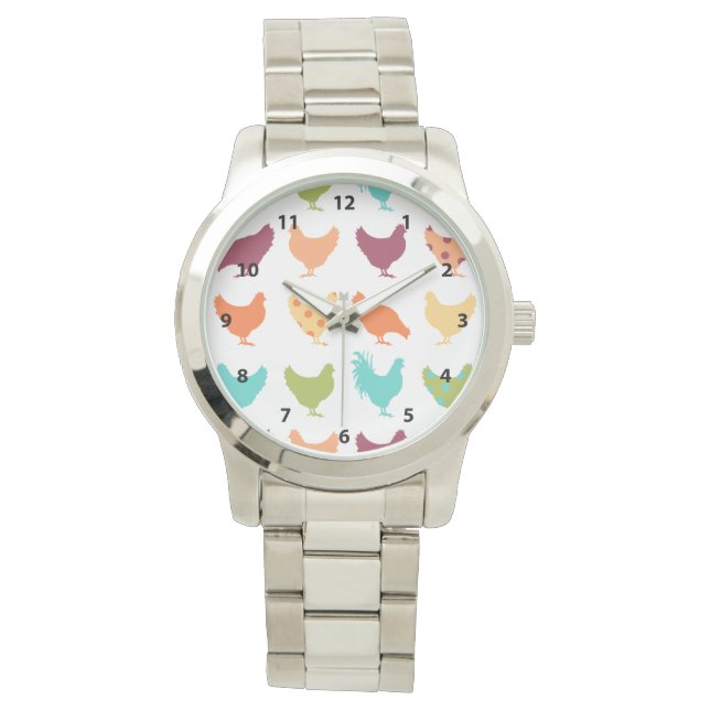 Montre Motif de poulet multicolore Funky (devant)